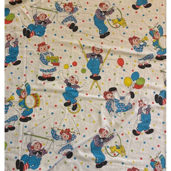 Raggedy Ann & Andy Twin Flat Sheet Polka Dot Circus Bobbs-Merrill Company 64x92" - Picture 2 of 6